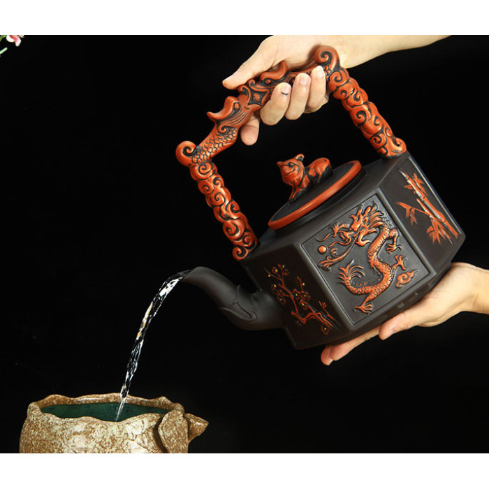 Чайник глиняный "Шестиугольный дракон" чёрный 2800 мл.