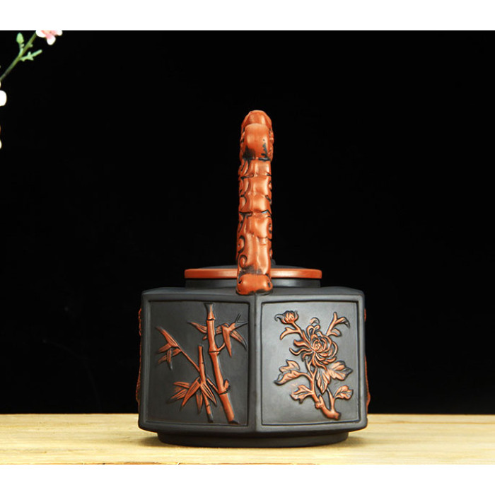 Чайник глиняный "Шестиугольный дракон" чёрный 2800 мл.