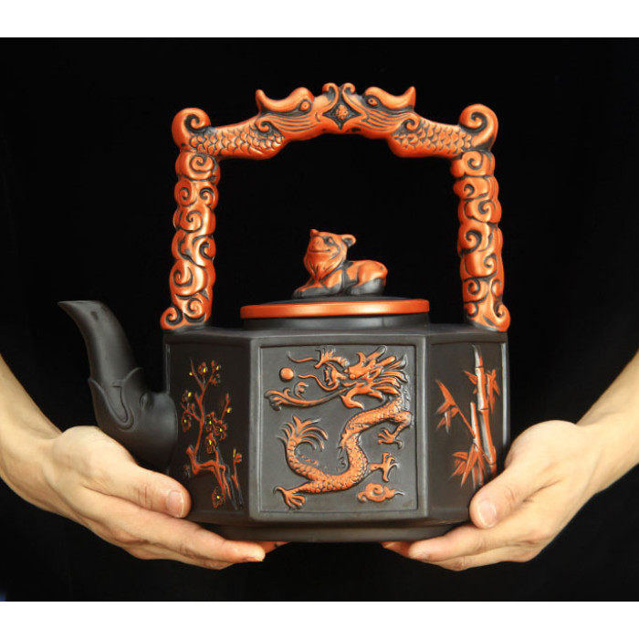 Чайник глиняный "Шестиугольный дракон" чёрный 2800 мл.